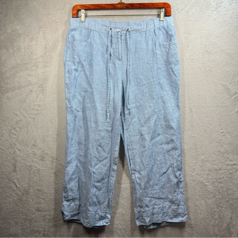 JM Collection Pants 100%‎ Linen Light Blue Sz 12 Short Resort Nautical Beach